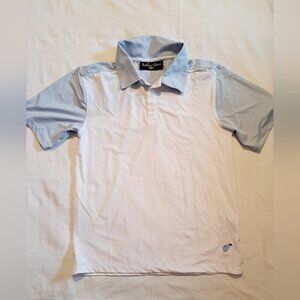 Turtles & Tees boys size L 10/12 blue & white polo golf shirt